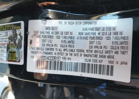 2012 Mazda Cx-9 Grand Touring from USA, damaged, VIN JM3TB3DV4C0335157